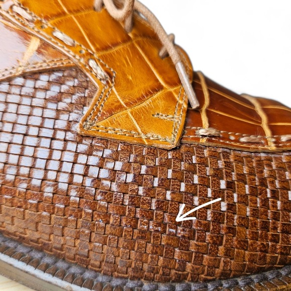 David Eden Leather Dress Shoes 10 Brown Cognac Embossed Croc Print Oxfords Spain - Picture 10 of 13